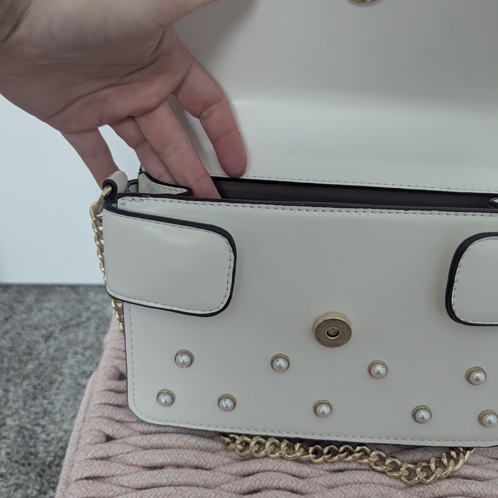 Elegant White Studded Bag with Gold Chain - Picture 7 of 16
